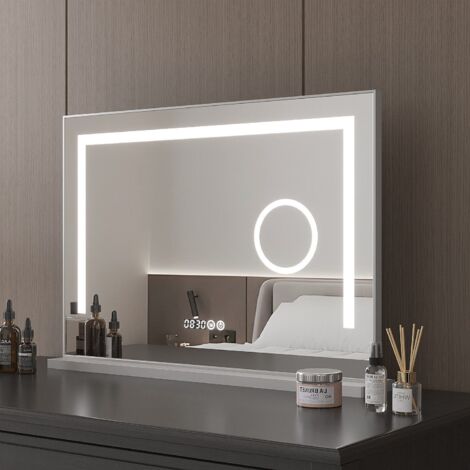 Kosmetikspiegel Hollywood Spiegel LED Schminkspiegel, mit Digital Uhr, 3 einstellbare Leuchten, 80x60 cm (1/5)