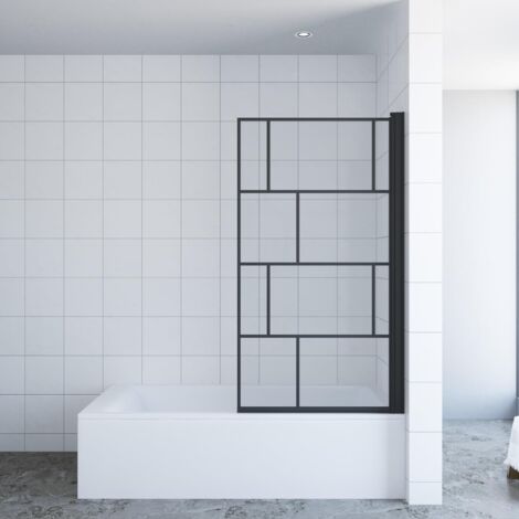 Badewannenfaltwand 80x140 cm Duschtrennwand für Badewanne Black Style Sicherheitsglas mit Nano ohne bohren Hebe- / Senkfunktion Faltbar und schwenkbar 180°links und rechts montierbar