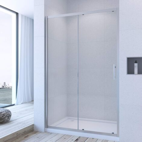 Nischentür Schiebetür Dusche, Duschtür Duschabtrennung, Duschwand mit Rollensystem, ESG Sicherheitsglas 160 x 185
