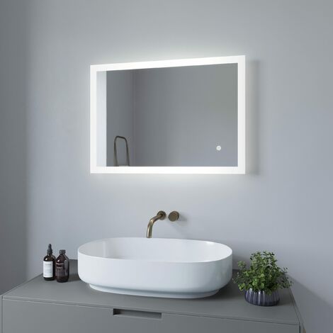 Led Badspiegel mit Beleuchtung Kosmetikspiegel Wandspiegel Touch Beleuchtet Badezimmerspiegel Kaltweiß 6400K Dimmbar Memory-Funktion Antifog 70x50 cm Vertikal oder Horizontal montierbar