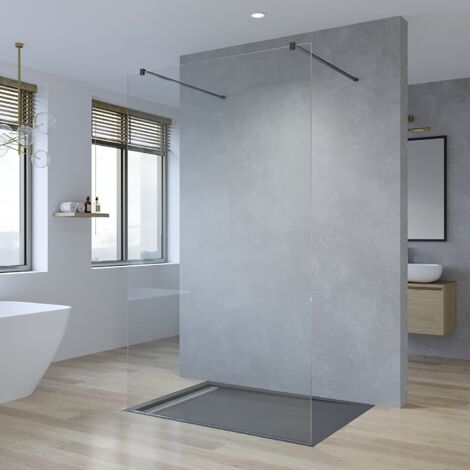 Glaswand Duschwand Walk in Dusche Glas mit Nano Beschichtung Duschtrennwand Begehbare Duschkabine Einscheibensicherheitsglas mit Stabilisator schwarz matt 87,4x200 cm (1/5)