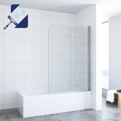 Badewannenaufsatz Glas faltbar Duschwand 100x140 cm 2-teilig Badewannenfaltwand Duschabtrennung für Badewanne Einscheiben-Sicherheitsglas (ESG) 5 mm mit Nanobeschichtung