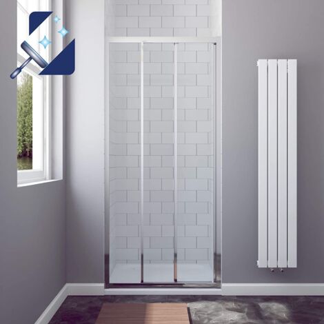 Duschtür Glas Schiebetür Duschwand in Nische 120x195 cm 3-teilige Vollrahmen Nischenschiebetür 6 mm klarglas Einscheibensicherheitsglas (ESG) mit Nano Beschichtung