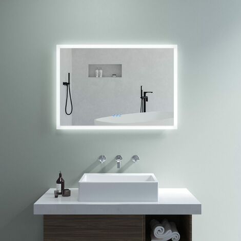 LED Badspiegel Badezimmerspiegel mit Beleuchtung 100x70cm Touch Wandspiegel Antibeschlage, Energiesparend Lichtspiegel, IP44, Kaltweißes 6400K & Warmweiß 3000K ECHOS-Serie eckige Ecken