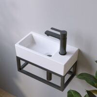 Waschbecken Keramik Weiß Aufsatzwaschbecken für das Badezimmer und Gäste-WC Handwaschbecken 11 - Eckig - 40,5 x 20 x 10,5 cm