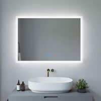 LED Badspiegel mit Beleuchtung 100x70 cm Badezimmerspiegel mit Beschlagfrei, 2 Lichtfarbe Warmweiß/Kaltweiß, Touch Sensor Wandspiegel