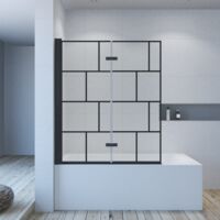 Badewannenfaltwand 120x140 cm Duschtrennwand für Badewanne Black Style Sicherheitsglas mit Nano, ohne bohren, Faltbar und schwenkbar 180°, links und rechts montierbar