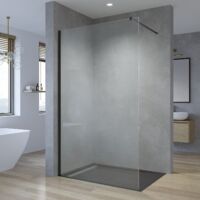 Duschabtrennung Glas Walk in Dusche Duschwand Klarglas Einscheibensicherheitsglas mit Nano Antikalk-Versiegelung 120x200 cm Aluminiumprofile schwarz matt inkl. 90° Stabilisationsbügel