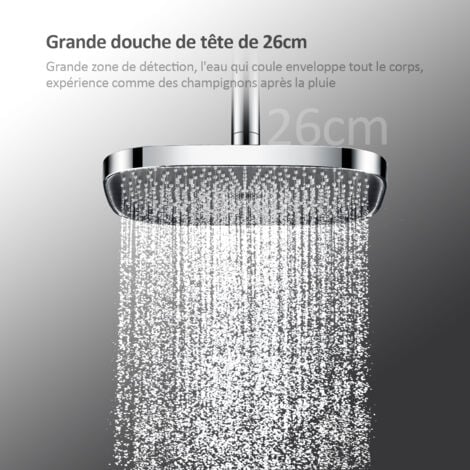 EMKE Colonne de Douche avec thermostat Ensemble de douche Ensemble de colonne de douche avec barre de douche, douche à main avec 3 mode de sortie, douche à effet pluie, Chrome
