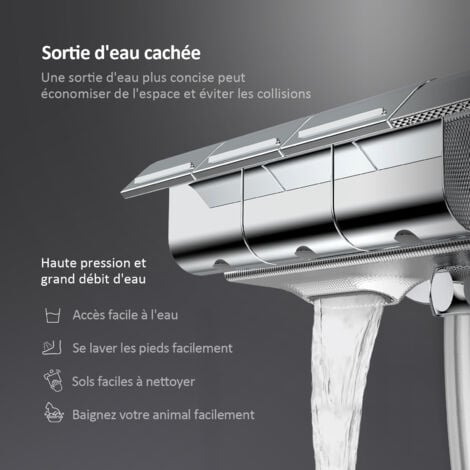 EMKE Colonne de Douche avec thermostat Ensemble de douche Ensemble de colonne de douche avec barre de douche, douche à main avec 3 mode de sortie, douche à effet pluie, Chrome