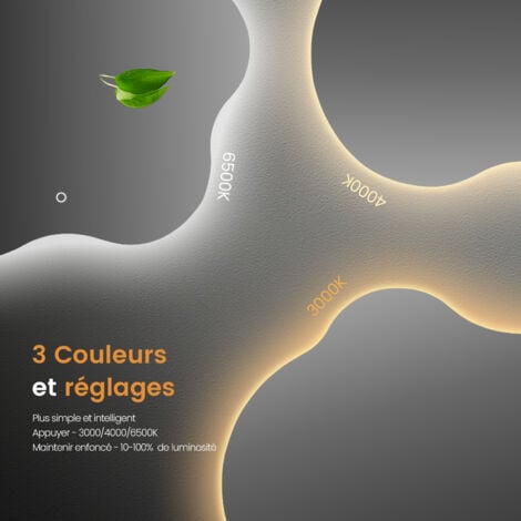 EMKE Miroir lumineux de salle de bain Rétro-éclairage LED, Miroir au design irrégulier, Interrupteur Tactile Anti-buée 3 Couleurs de lumières Dimmable - 50 x 45 cm
