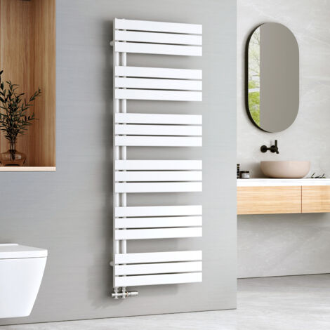 EMKE Sèche-serviettes à Eau Chaude Panneau Plat, Sèche-serviettes connexion latérale pour, Blanc 1599x600mm 958Watts
