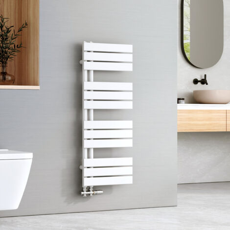 EMKE Sèche-serviettes à Eau Chaude Panneau Plat, Sèche-serviettes connexion latérale pour, Blanc 1041x400mm 456Watts