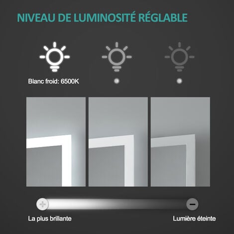 EMKE Miroir de salle de bain rond LED avec rétro-éclairage sans cadre Interrupteur tactile - Diamètre 60cm  Lumière Blanche Froide