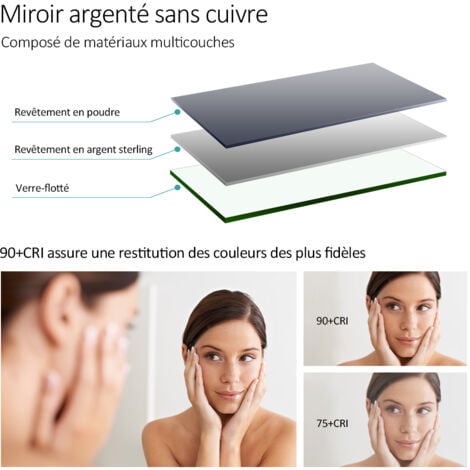 EMKE Miroir de salle de bain rond LED avec rétro-éclairage sans cadre Interrupteur tactile - Diamètre 60cm  Lumière Blanche Froide/Chaude/Neutre