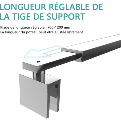 EMKE Barre de fixation pour douche à l'italienne 700-1200mm, barre de stabilisation réglable pour verre 8-10mm