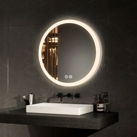 EMKE Miroir salle de bain rond avec éclairage avec Interrupteur tactile, Anti-buée, 3 Couleurs de lumière, Dimmable, Fonction mémoire, 60cm diamètre