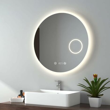 Skecten Miroir Mural avec Éclairage LED Interrupteur Tactile Miroir  Lumineux pour Salle de Bain 50*70 cm