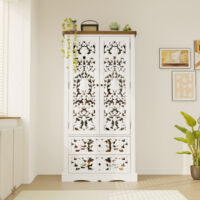 Buffet Geschirrschrank mit geschnitzten Türen, Weiß, HDF, 84×40×168 cm