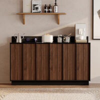 Sideboard mit gleitender Steckdose, Braun+Schwarz, MDF, 150×40×92 cm