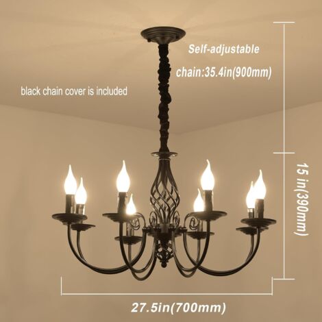 Ganeed Lustre de campagne française 8 lumières, lustre noir, lustre suspendu en métal, lampe suspendue pour îlot cuisine ferme, salle à manger, foyer