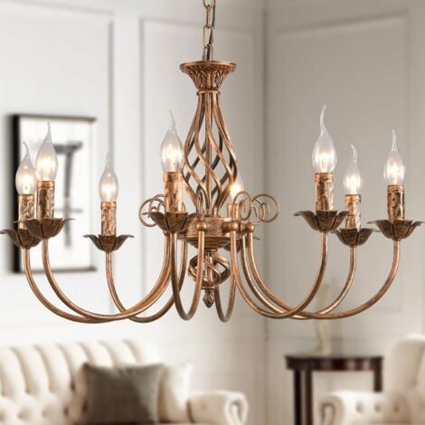 Ganeed Lustre de campagne française 8 lumières, lustre en bronze, lustre suspendu en métal, lampe suspendue pour îlot cuisine ferme, salle à manger, foyer