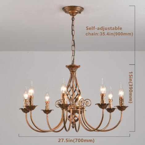 Ganeed Lustre de campagne française 8 lumières, lustre en bronze, lustre suspendu en métal, lampe suspendue pour îlot cuisine ferme, salle à manger, foyer