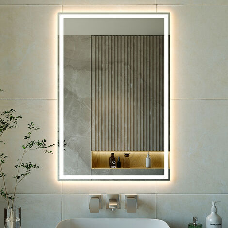 MIQU Badspiegel Rund LED 60 x 60 cm Badezimmerspiegel mit Beleuchtung  warmweiß / kaltweiß dimmbar Lichtspiegel Wandspiegel mit Touch +  beschlagfrei Rund 3000-6500K