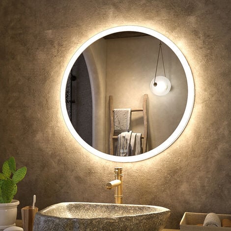 60x80x5 Spiegel mit LED Beleuchtung aus Alu Rahmen in Holz Optik - Finola
