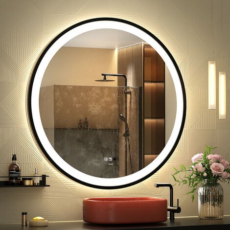 Relaxdays Wandspiegel mit Ablage, Spiegel zum Aufhängen, Badspiegel  Holzrahmen, Flurspiegel aus Bambus & MDF, natur/grau