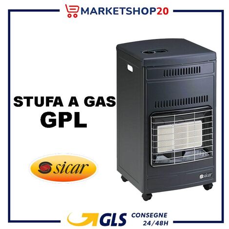 Poêle à gaz infrarouge 4200W – Volume chauffable 110 m² – Allumage piezoélectrique – Compartiment pour bouteille de 15 kg – Sicar