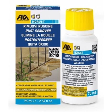 Fila – Détachant antirouille non acide 75 ml – Élimine rouille en 15 min – Application précise sur surfaces délicates – Tube PE 40mm de diamètre