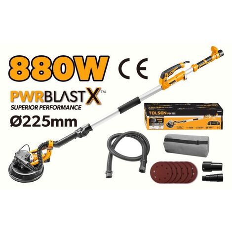 PONCEUSE A' CLOISON SE'CHE 880W, PONCEUSE A' PLAQUE SE'CHE PLIANTE E'LECTRIQUE EXTENSIBLE, VITESSE A' VIDE : 1000-2100/MIN, MANCHE TE'LESCOPIQUE : 1,5 M - 2,2 M, DIAME'TRE DU PLATEAU D'APPUI : 215 MM (1/4)