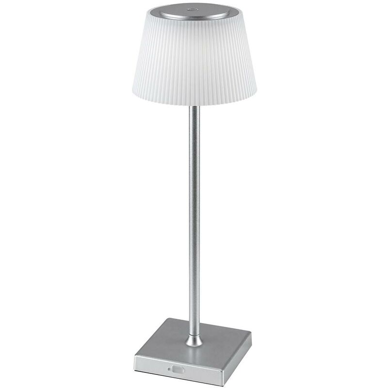 Lampe à poser cône gris rechargeable en métal LED IP44, 400 lumens, CCT et  dimmable, hauteur
