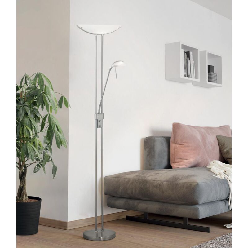 Lampadaire halogène Baya nickel mat R7S 230 W avec liseuse G9 33 W EGLO