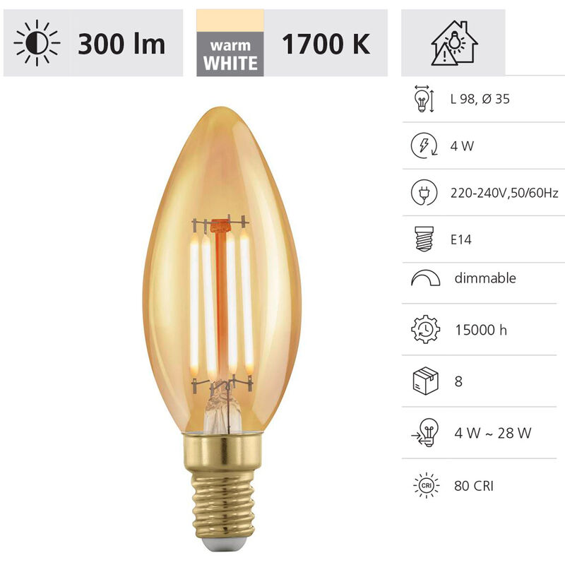 Pack 2 Lampadine LED Filamento E14 4.5W 300 lm B35 Hue White PHILIPS -  Ledkia