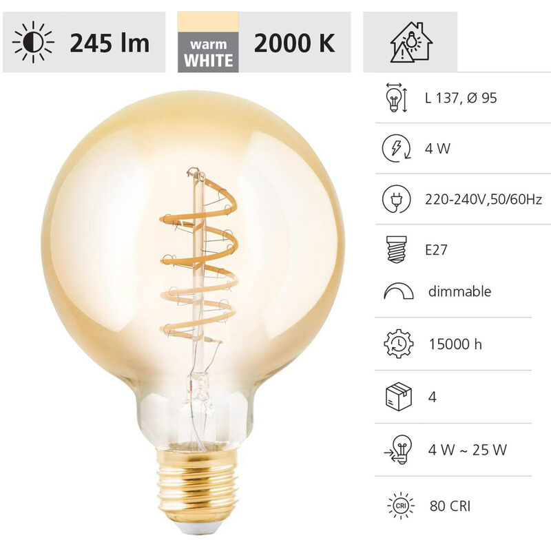 Ampoule Guinguette filament 1,5W E27 LED blanc chaud 2700k ST45 verre