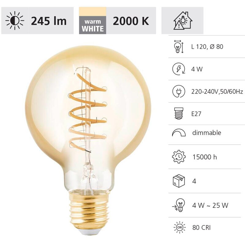 Ampoule LED E27 à filament effet miroir 806lm 7W - Eglo