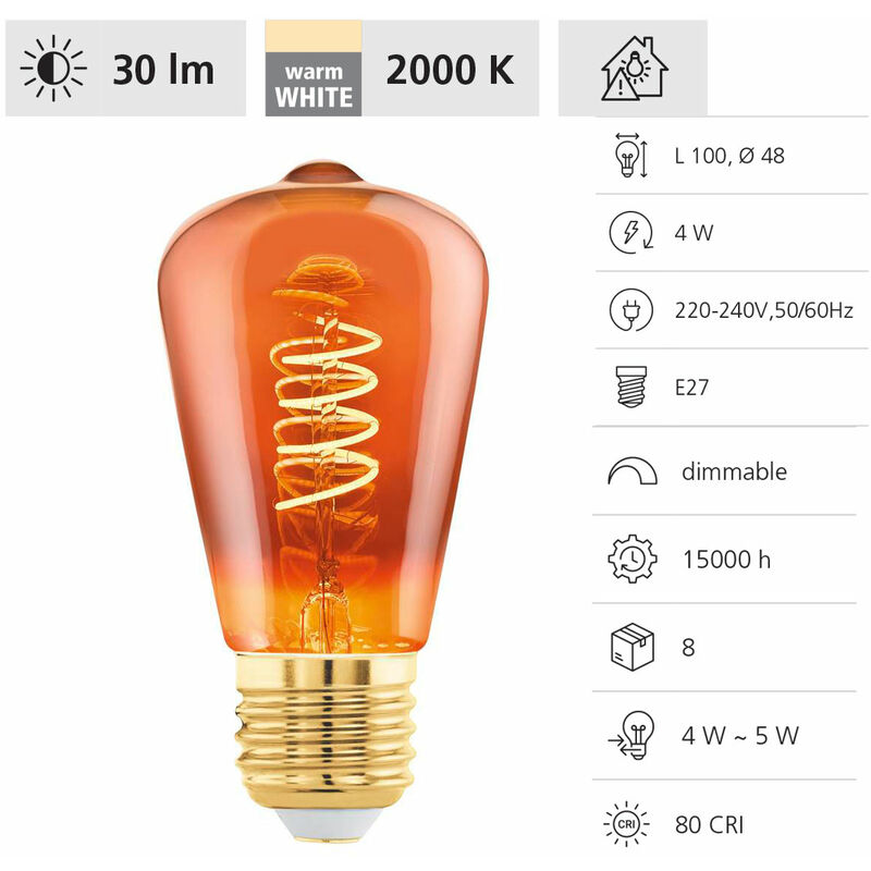 Ampoule LED E27 dimmable LED à filament miroir noir A60 350lm 2700K