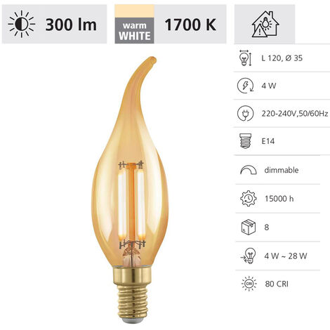 Ampoule LED flamme - 2 Watts - E14 - 1700 K - Vintage doré
