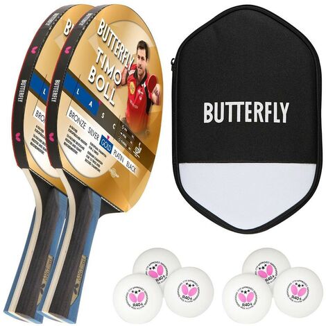 Butterfly 2x 85021 Gold + Tischtennisschläger + Boll Hülle Bälle 3 Timo 6x
