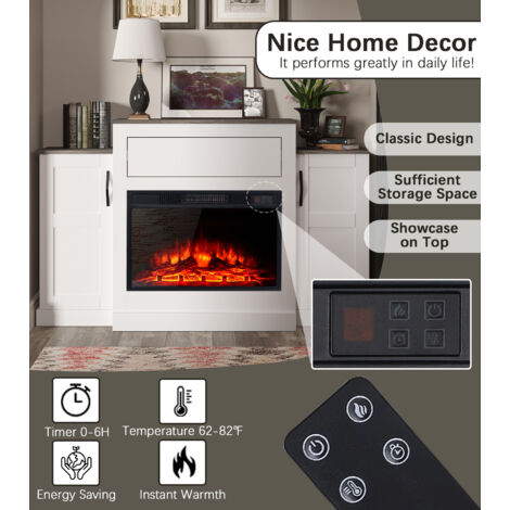 150 cm Modern  Fireplace TV Stands in White - Equipped with Fireplace Remote Control, Adjustable 3D Realistic Flame, Adjustable Thermostat,  and Energy - saving LED Lights for Living Room Entertainmen
