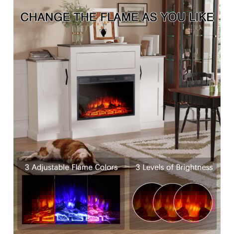 150 cm Modern  Fireplace TV Stands in White - Equipped with Fireplace Remote Control, Adjustable 3D Realistic Flame, Adjustable Thermostat,  and Energy - saving LED Lights for Living Room Entertainmen