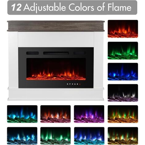 76 cm Black Inset Electric Fireplace with engineered wood veneer mantelpiece, adjustable temperature and flame, rustic oak / white