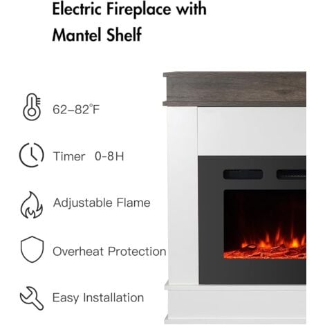 76 cm Black Inset Electric Fireplace with engineered wood veneer mantelpiece, adjustable temperature and flame, rustic oak / white