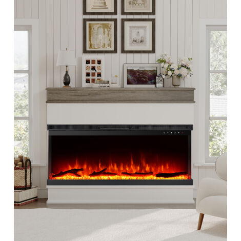 40"Modern 3D Electric Fireplace with Mantel, 12 Flame Colours & 5 Brightness Levels, Remote Control