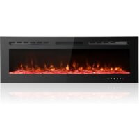 50-Inch Ultra-Thin Low-Noise Electric Fireplace, 12-Colour Adjustable Breathing Flames, for Recessed, Wall-Mounted or Free-Standing Installation, with Glass Touchscreen, Remote Control, and Crystal &