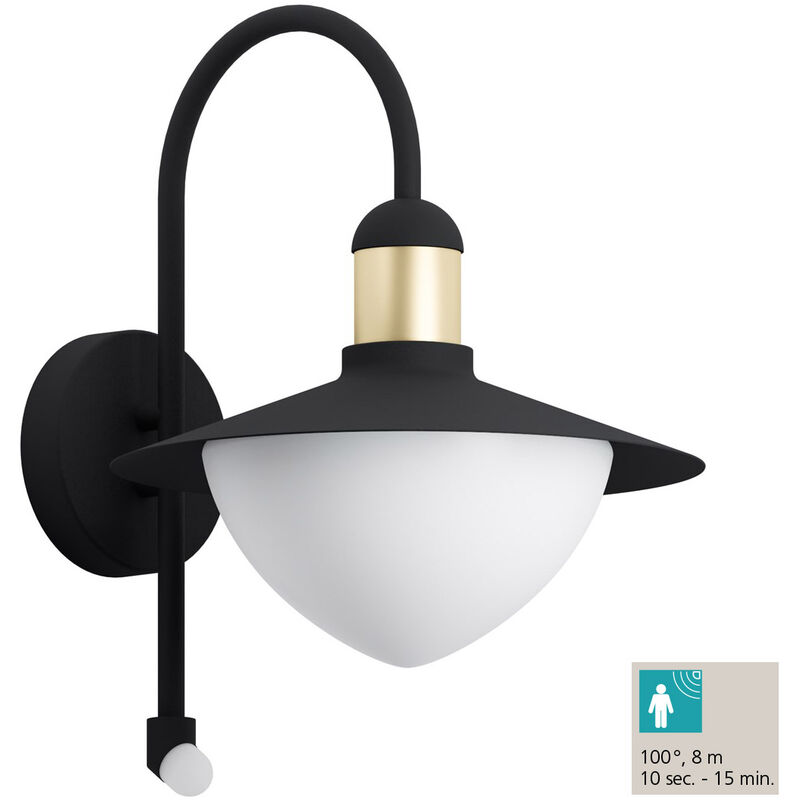 Lampada esterna parete SIRMIONE nero, oro e L bianco: H 27 centimetri: 37.5  cm P: 33cm sensore IP44