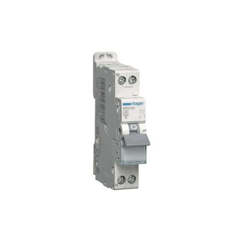 Disjoncteur 20A 1P+N 3kA courbe C connexion à vis 1 Module