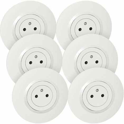Legrand – Lot de 6 prises de courant surface Dooxie 2P+T – Pose en saillie – Plaques rondes blanches – Raccordement rapide sans outil